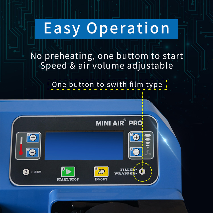 MINI AIR PA2 Pro2 industrial air cushion machine's control panel: easy operation with no preheating and adjustable speed.