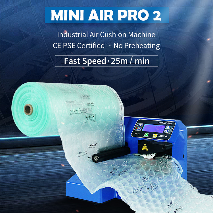 MINI AIR PA2 Pro2 industrial air cushion machine: 25m/min, belt-free, CE and PSE certified.