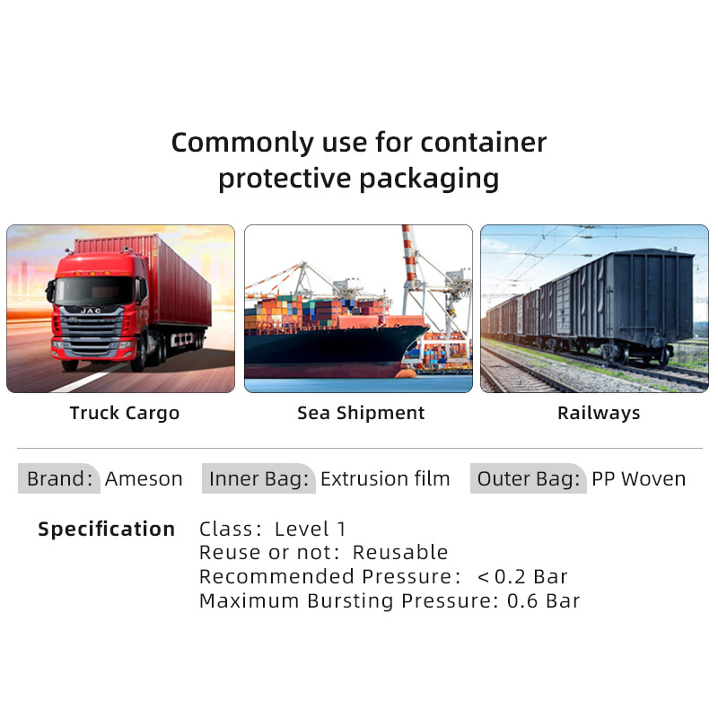 Ameson PP Woven air dunnage bags used for protective container packaging on trucks, ships, and trains.