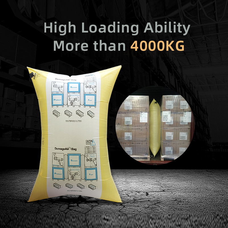 Ameson PP Woven air dunnage bags' high loading ability, with a capacity of over 4000kg, shown in a container.