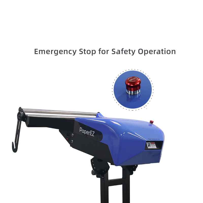 PaperEZ SmartCushion Paper Cushion Machine: a detail view of the emergency stop button for safety operation.