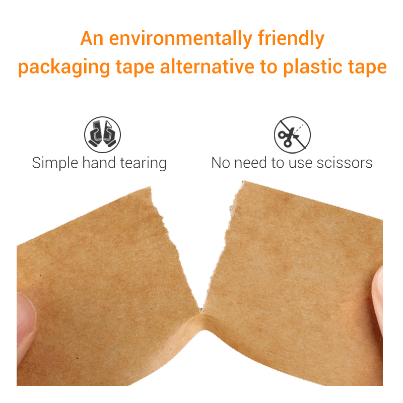 A hand-tearable, eco-friendly kraft paper tape, a simple alternative to plastic tape that requires no scissors.