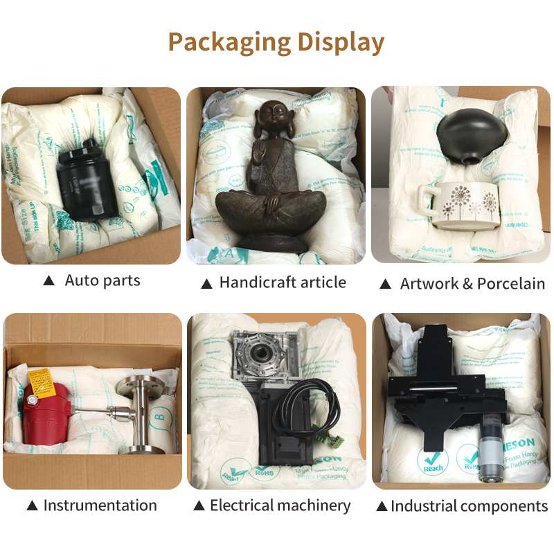 Mini Foam bags: a packaging display for auto parts, artwork, and other industrial components.