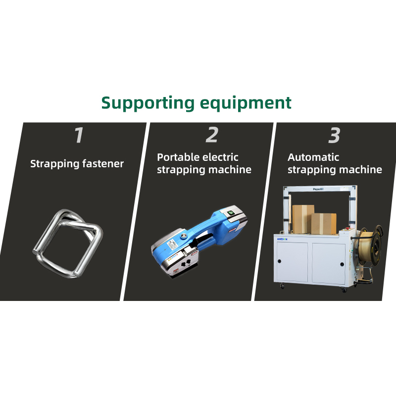 PaperEZ Strap: shows compatible equipment including manual, electric, and automatic strapping machines.