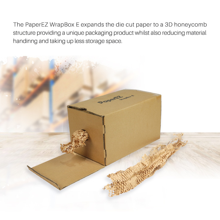 PaperEZ Honeycomb Paper: a box that expands die-cut paper into a 3D honeycomb structure for efficient storage.