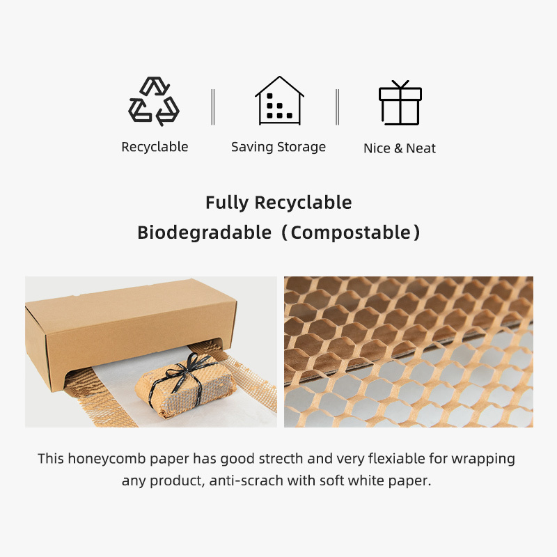 PaperEZ Honeycomb Paper: a recyclable and biodegradable product with a flexible honeycomb structure for wrapping.
