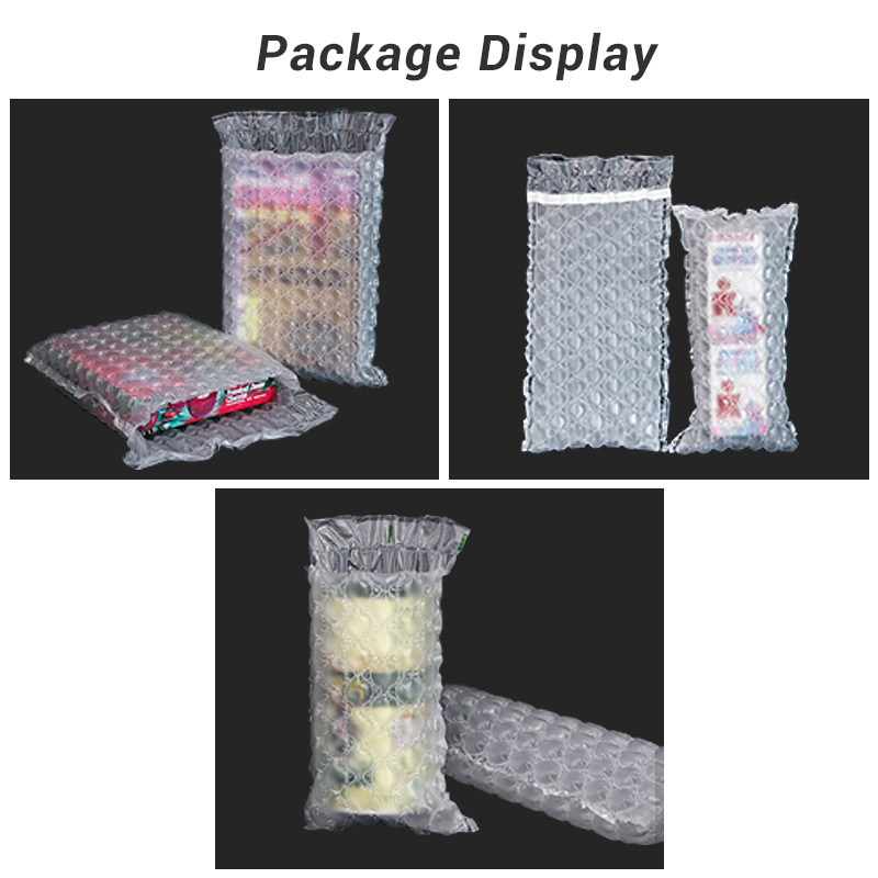 JifBag Inflatable Bubble Mailer Film Rolls: a case display showing various packaged items.