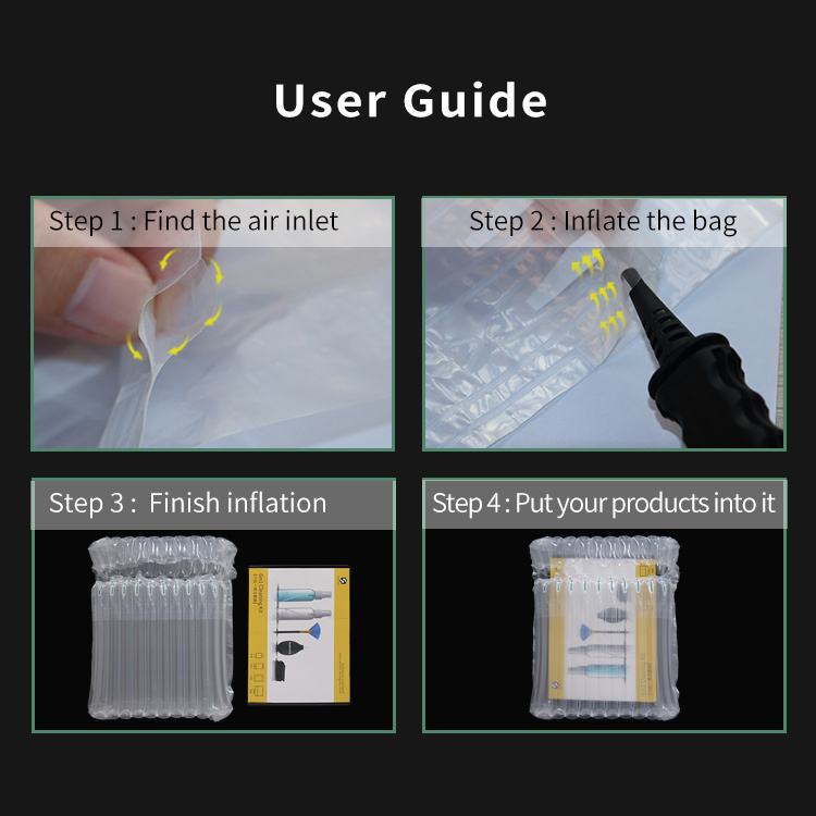Ameson Q Type Air Column Bags: a user guide for inflating and using the bags in four steps.