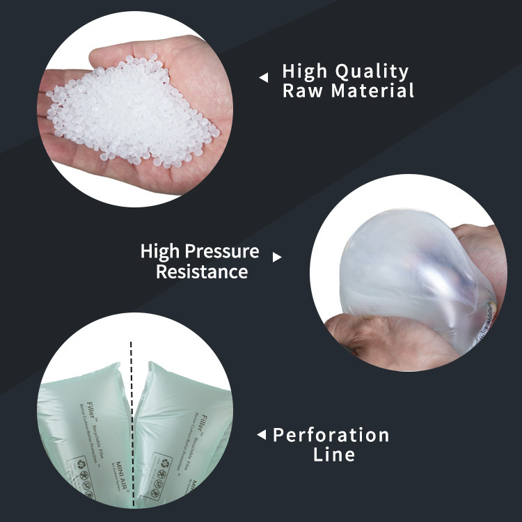 MINI AIR Filler Air Pillow Film: a detail view highlighting material, pressure resistance, and perforation.