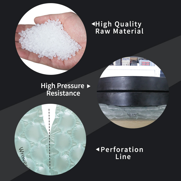 MINI AIR Wrapper Air Bubble Film Roll: a detail view of its material, resistance, and tear line.