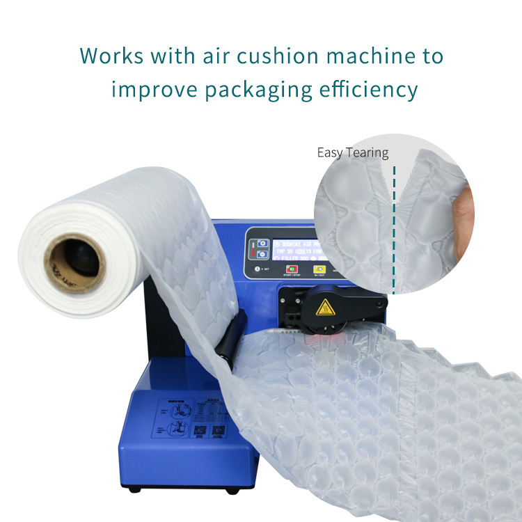 BioAir compostable air bubble film works with a machine to improve packaging efficiency, showing its easy tearability.