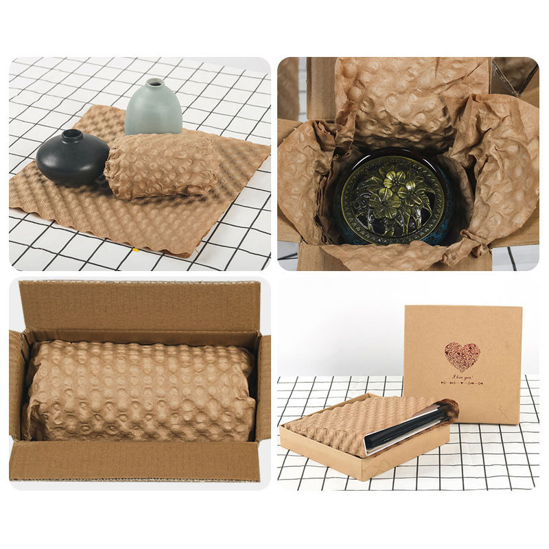 Kraft Paper Roll cases: protecting ceramics, items in a shipping box, and products in a gift box.