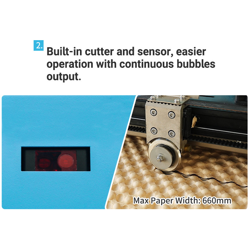 PaperEZ Bubble Machine with built-in cutter and sensor for easier operation and continuous output, max width 660mm.