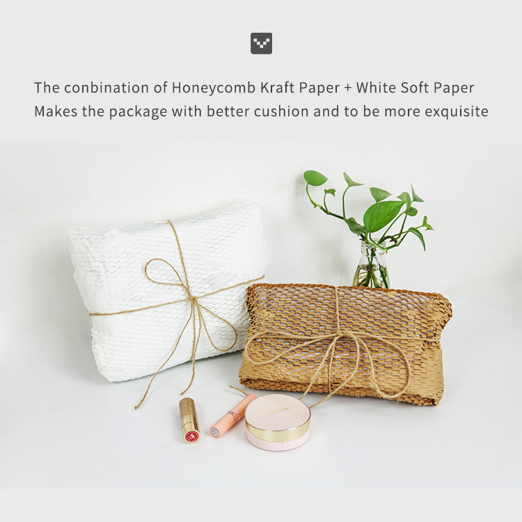 Honeycomb and White Soft Paper for better cushion, showing exquisite cosmetic packaging, with text 'more exquisite'.