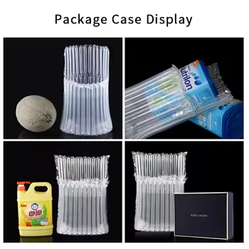 L Type Air Column Bags package case display: protecting a cantaloupe, milk powder can, dish soap, and a gift box.