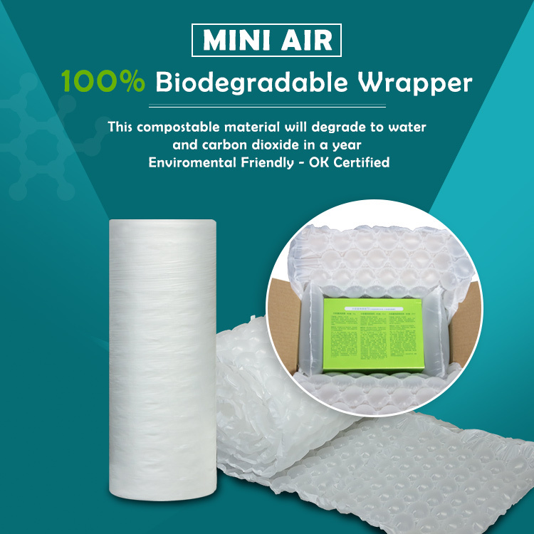BioAir compostable air bubble film is a 100% biodegradable, OK-certified alternative that degrades to water and carbon dioxide.