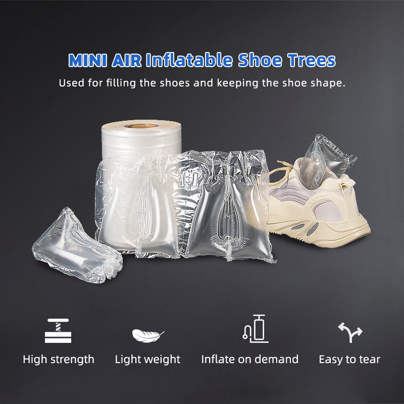MINI AIR Inflatable Shoe Trees used for filling shoes to keep their shape, with text 'lightweight' and 'inflate on demand'.