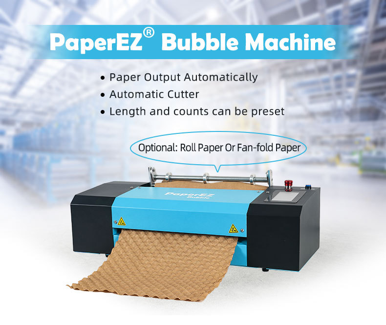 PaperEZ Desktop Paper Bubble Machine 400: a compact machine with automatic output and cutter.