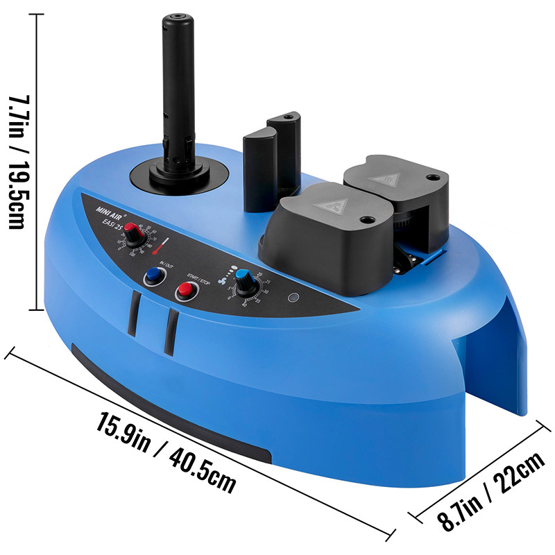 MINI AIR EA2S Easi2s Air Pillow Machine: a diagram with its dimensions of 15.9, 7.7, and 8.7 inches.