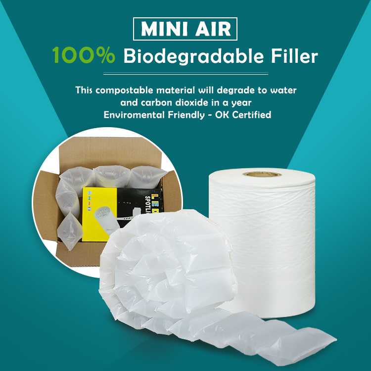 BioAir biodegradable air pillow is an OK-certified filler that fully degrades to water and CO2 within a year.