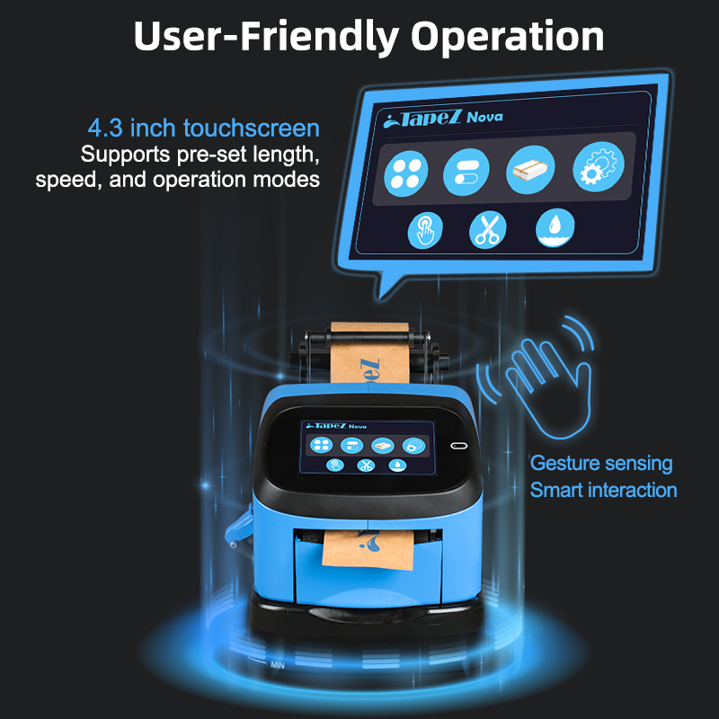TapeZ Nova 2.0 user-friendly operation features: 4.3 inch smart touchscreen control and hands-free gesture sensing interaction.