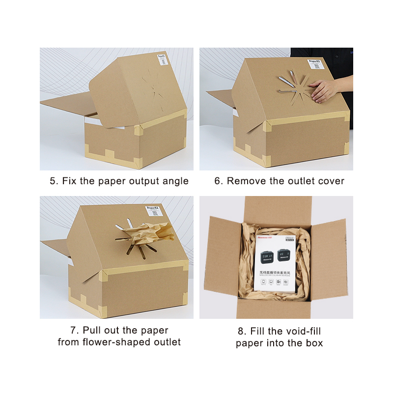 Easy Void Fill Process: Pull and place the fan-fold paper to instantly brace and cushion items inside the shipping box.