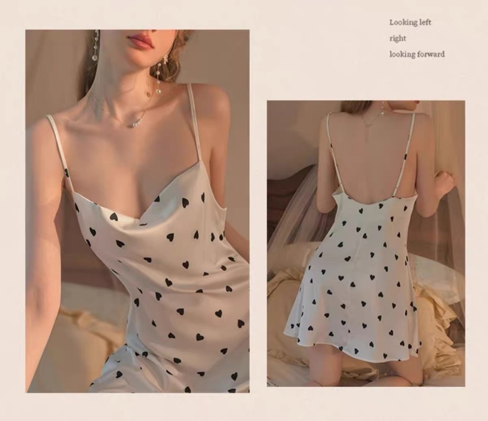 2025 Summer New Sexy Girl's Cowl Neck Silk Cami Dress with Heart Design
