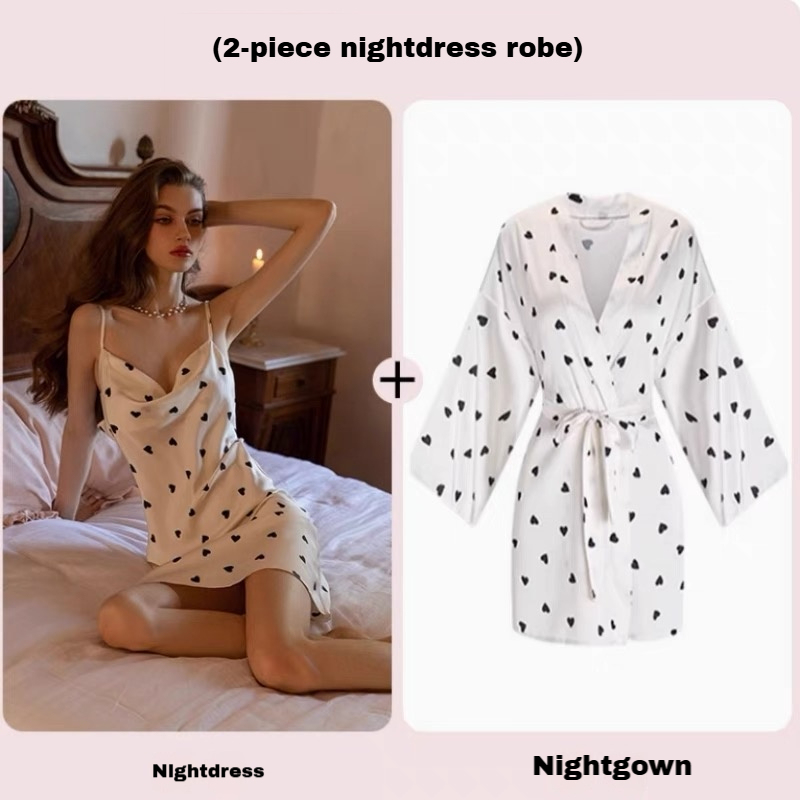 2025 Summer New Sexy Girl's Cowl Neck Silk Cami Dress with Heart Design
