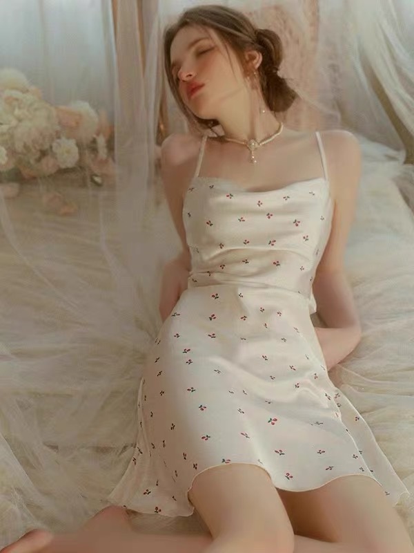 Sexy Cowl Neck Silk Sweet Cherry Cami Pajama Set for Women | 2025 New Summer Thin Collection