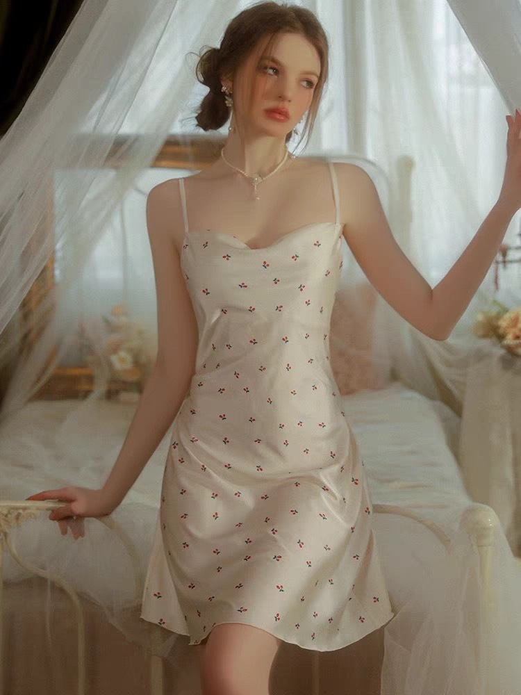 Sexy Cowl Neck Silk Sweet Cherry Cami Pajama Set for Women | 2025 New Summer Thin Collection