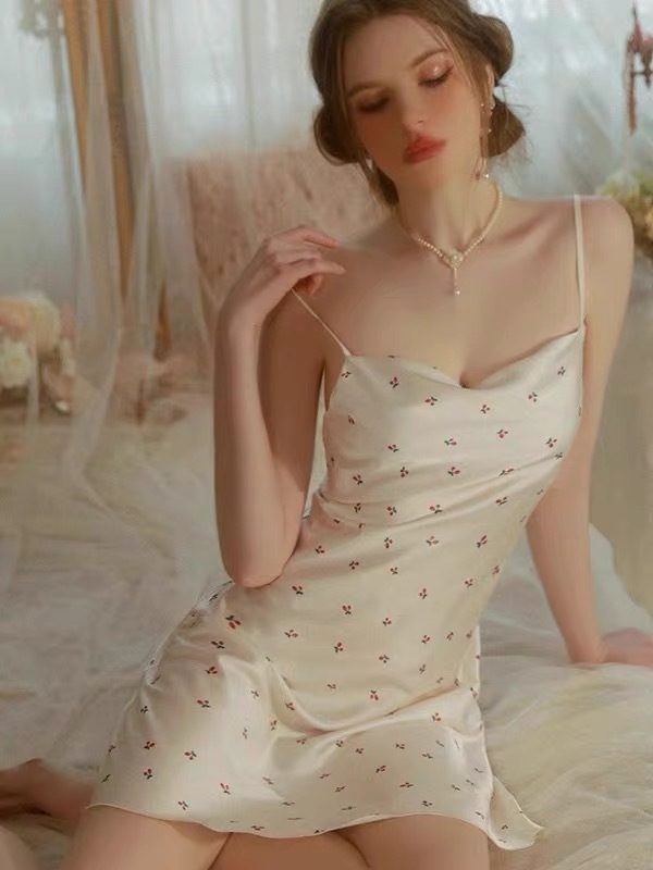 Sexy Cowl Neck Silk Sweet Cherry Cami Pajama Set for Women | 2025 New Summer Thin Collection