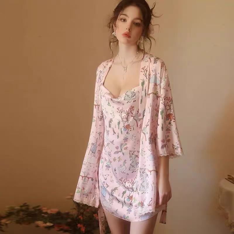 Sexy Cowl Neck Cute Cartoon Cami Silk Dress for Women | 2025 Summer New Thin Collection