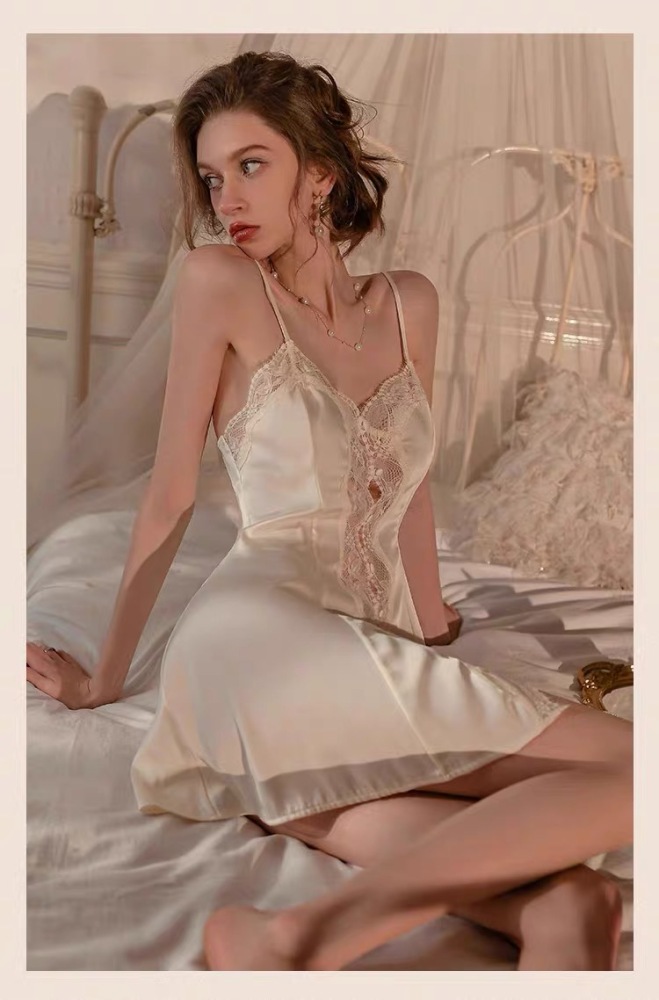 Sexy Solid Color Gorgeous Lace-Trimmed Silk Cami Sleep Dress for Women | 2025 Summer New Collection