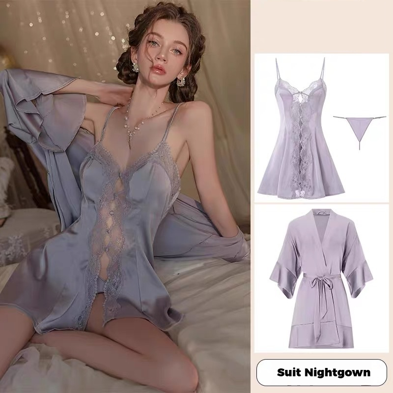 Sexy Solid Color Gorgeous Lace-Trimmed Silk Cami Sleep Dress for Women | 2025 Summer New Collection
