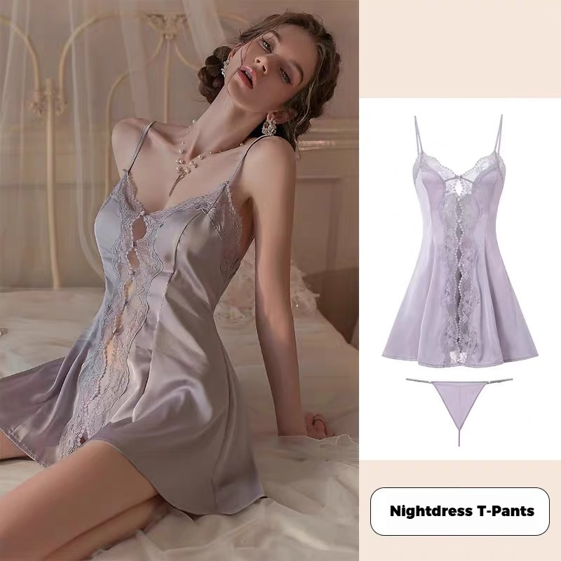 Sexy Solid Color Gorgeous Lace-Trimmed Silk Cami Sleep Dress for Women | 2025 Summer New Collection
