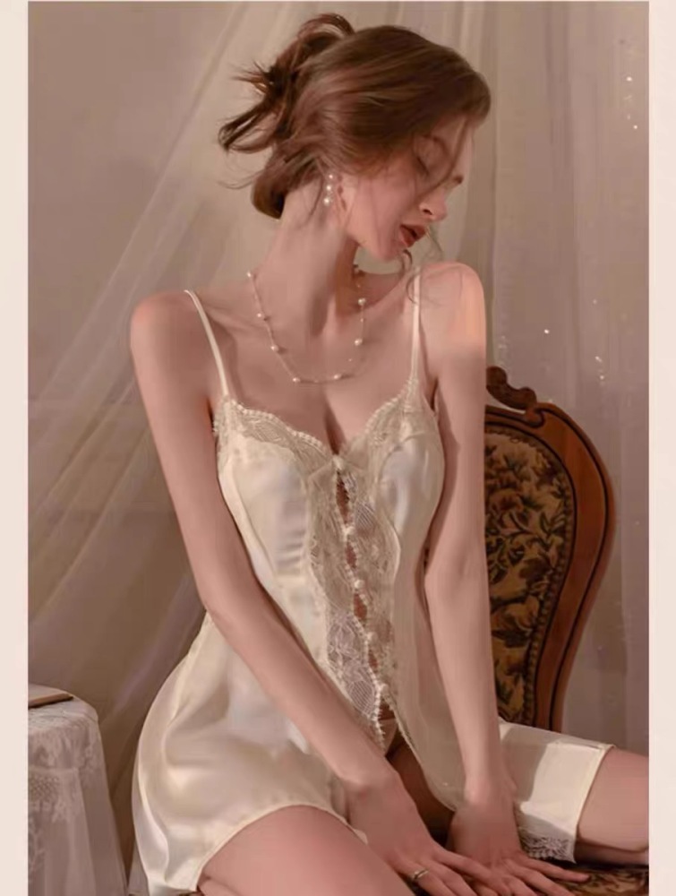 Sexy Solid Color Gorgeous Lace-Trimmed Silk Cami Sleep Dress for Women | 2025 Summer New Collection