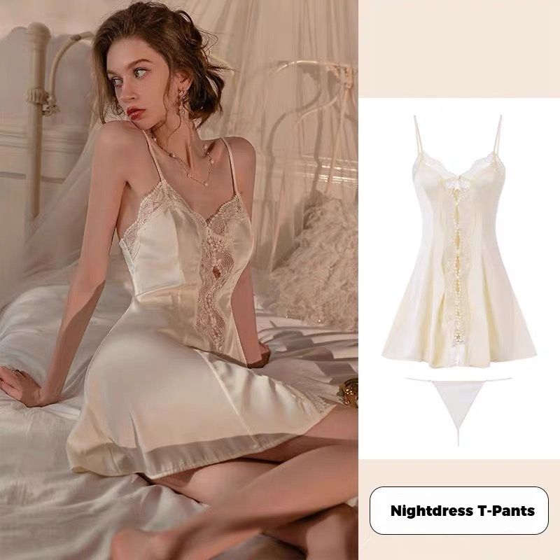 Sexy Solid Color Gorgeous Lace-Trimmed Silk Cami Sleep Dress for Women | 2025 Summer New Collection