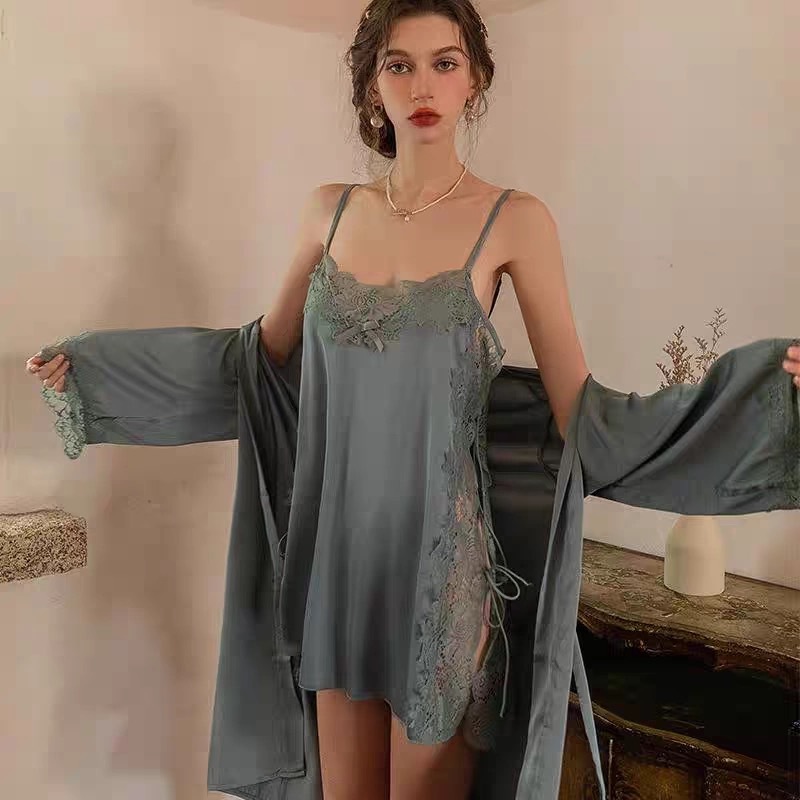 2025 New Spring/Summer Sexy Lace Side Hollow-Out Strappy Silk Camisole Nightgown for Women