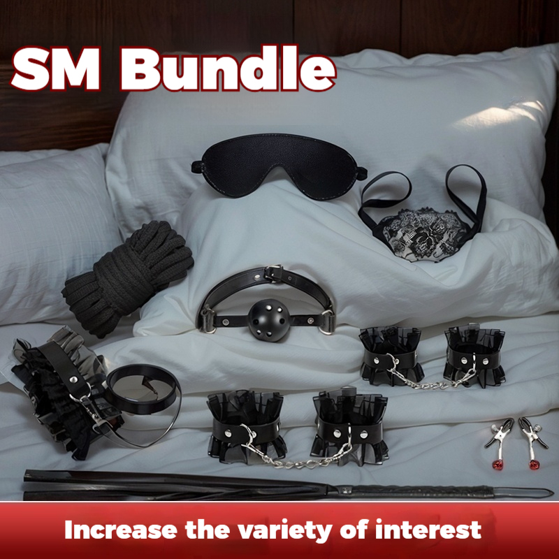SM sex toys & props, couple-sharing bed aids,  bondage sets, handcuffs, ankle cuffs, ball gags.