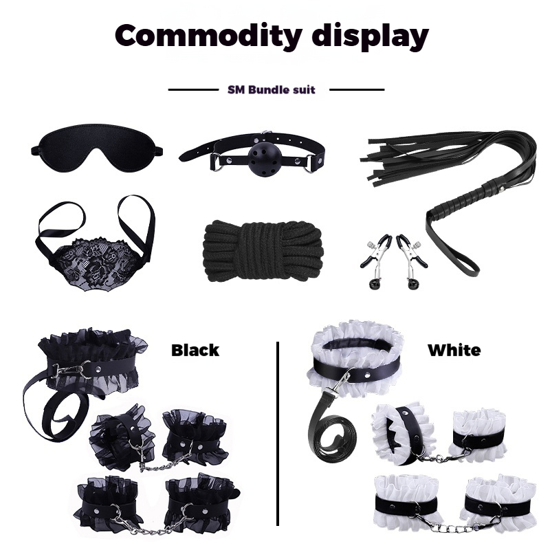 SM sex toys & props, couple-sharing bed aids,  bondage sets, handcuffs, ankle cuffs, ball gags.