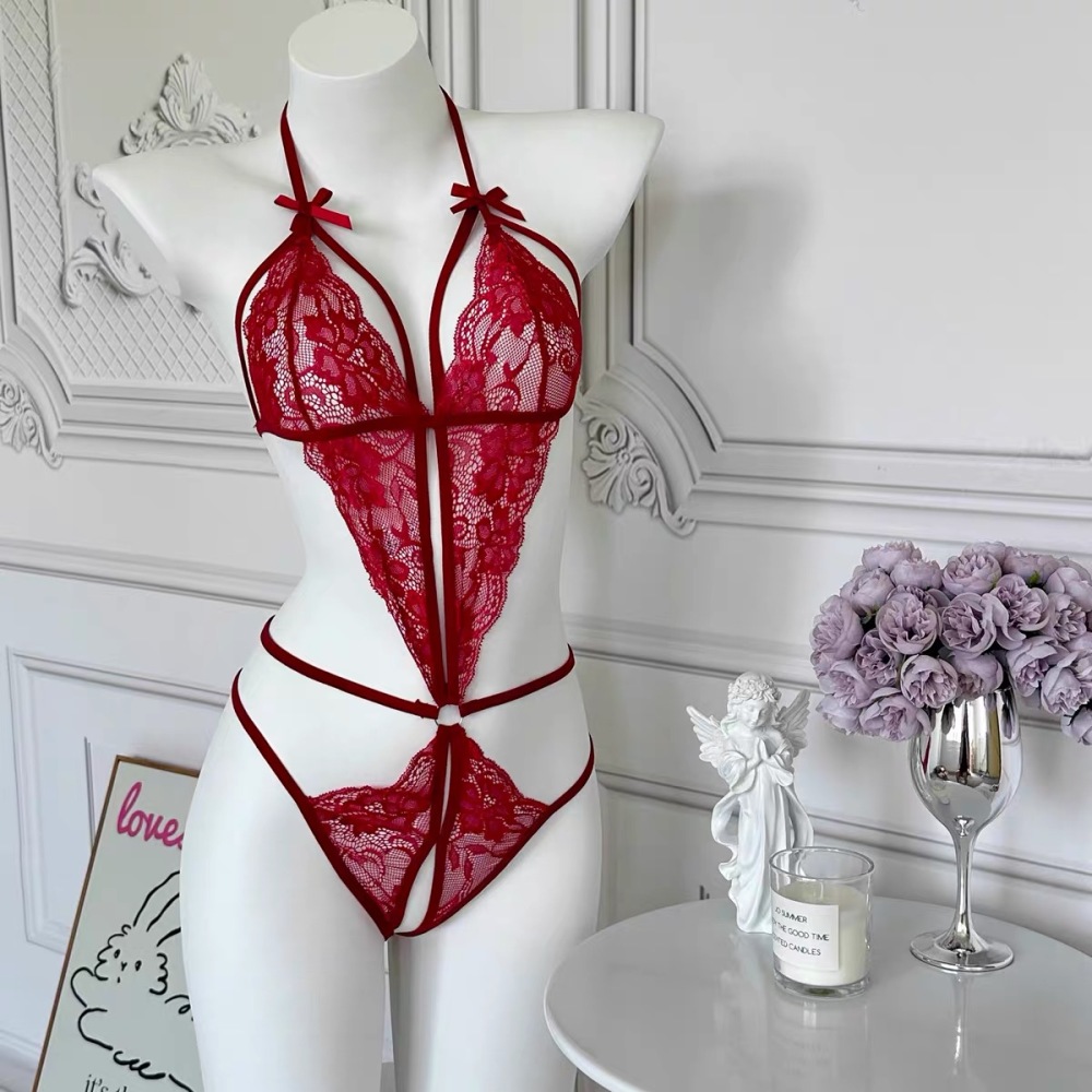 Sexy lingerie set, pure desire and sexy, no need to take off, one-piece lingerie, small chest temptation, bed sexy transparent pajamas for women