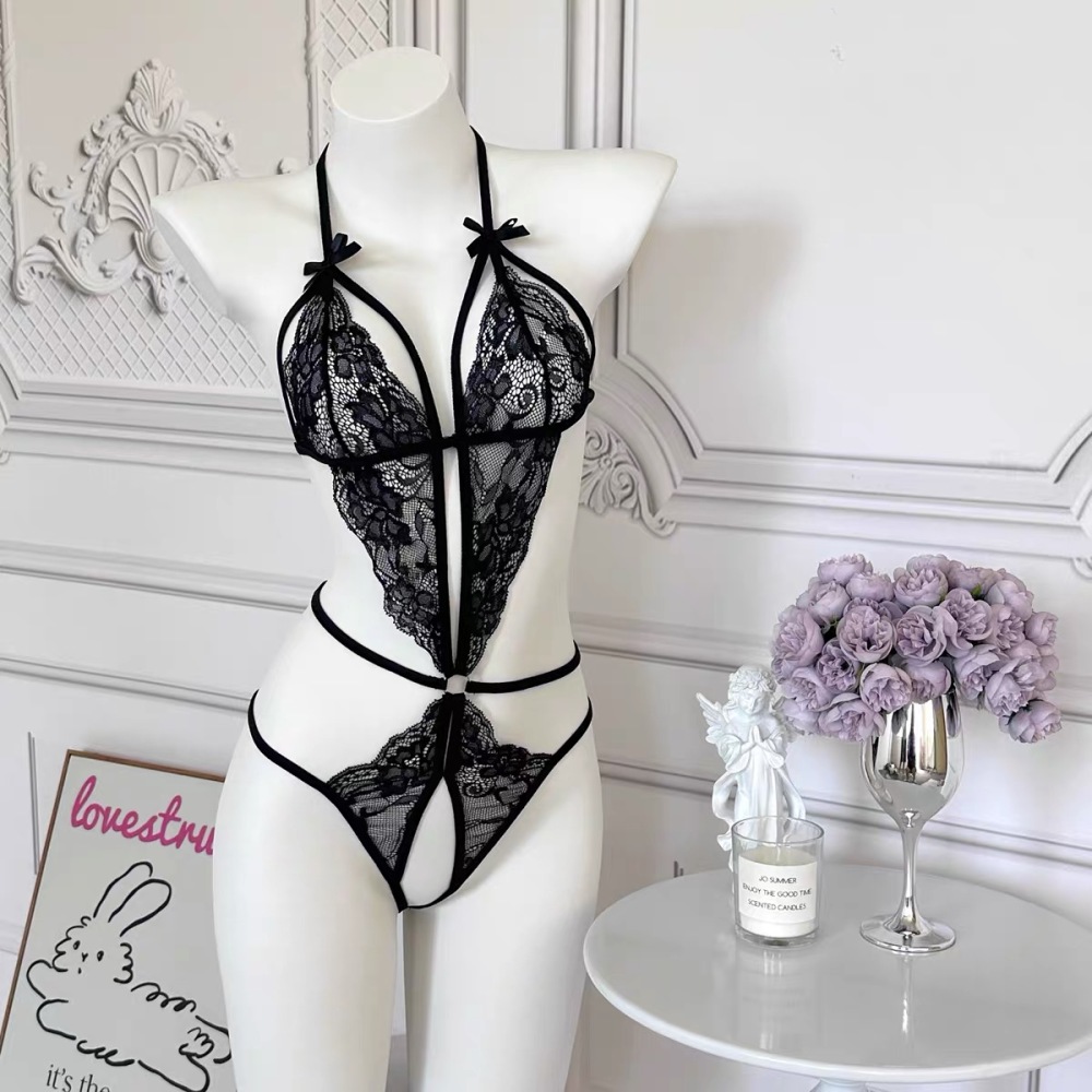 Sexy lingerie set, pure desire and sexy, no need to take off, one-piece lingerie, small chest temptation, bed sexy transparent pajamas for women
