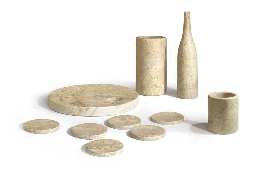 Luxury Natural Marble Dining Room Accessories Set, Genuine Marble, Glod Yellow Beige, 10 Piece Set