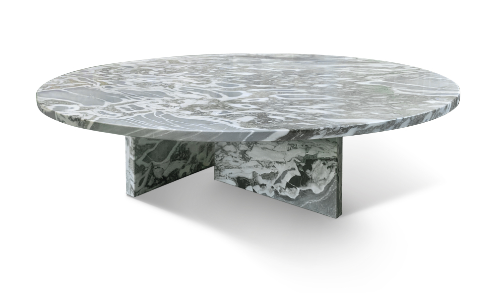 Blue Gray Natural Marble Coffee Table with Polished Surface for Living Room, Natural Stone, Ø35.4 H9.8 Inch