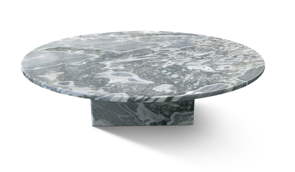 Blue Gray Natural Marble Coffee Table with Polished Surface for Living Room, Natural Stone, Ø35.4 H9.8 Inch