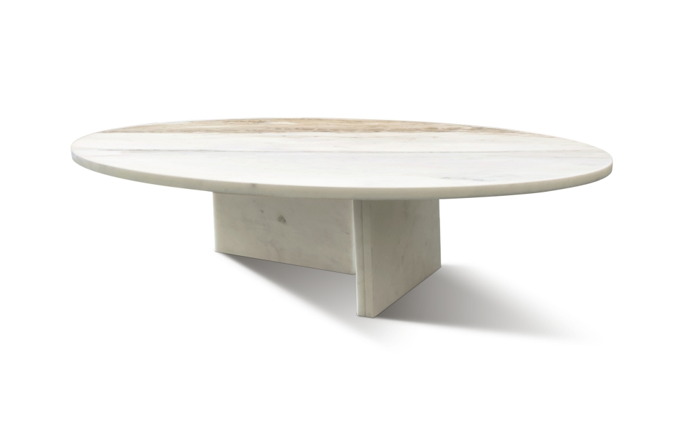 Snow Mountain White Natural Marble Coffee Table, Living Room Table, Unique Stone Design, Ø35.4 H9.8 Inch
