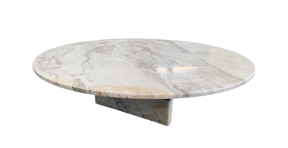 Snow Mountain White Natural Marble Coffee Table, Living Room Table, Unique Stone Design, Ø35.4 H9.8 Inch