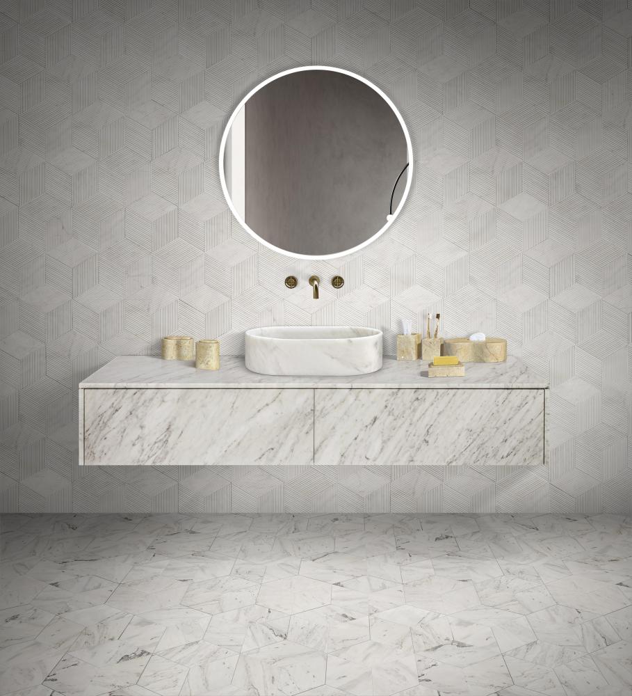 White natural marble bathroom vessel sink, semi-polished surface, natural stone, genuine marble, real marble, 23.6x15.7xH5.9 Inches/600X400XH150 mm