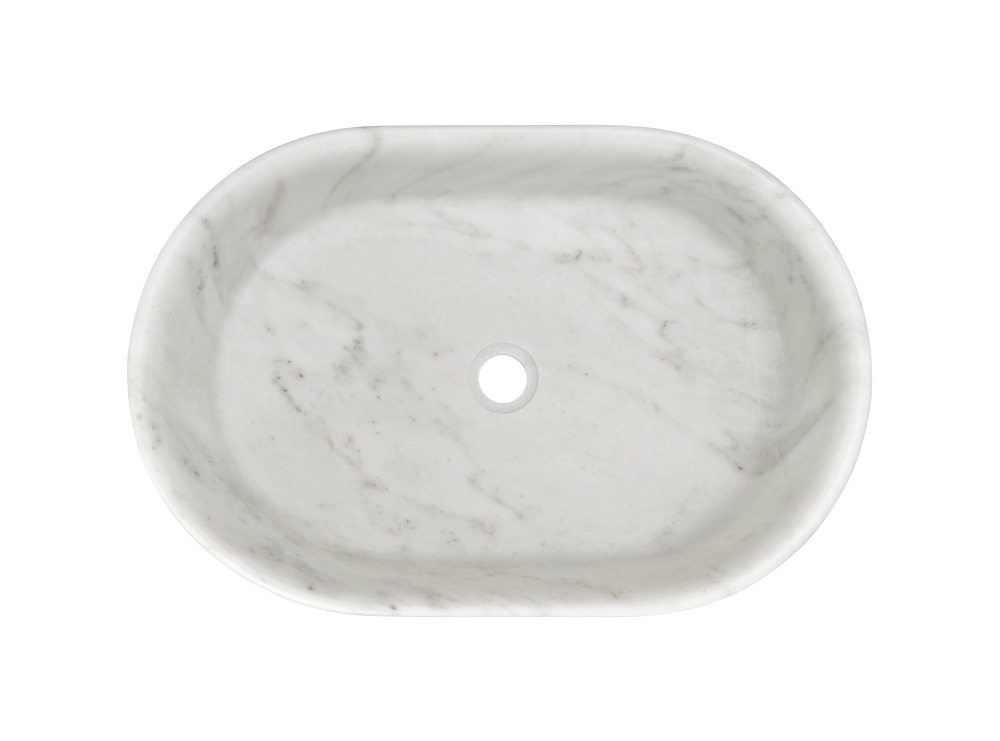White natural marble bathroom vessel sink, semi-polished surface, natural stone, genuine marble, real marble, 23.6x15.7xH5.9 Inches/600X400XH150 mm