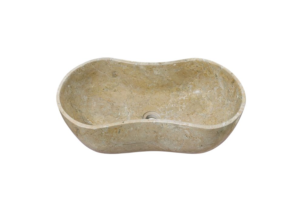 Gold Yellow Beige Natural Marble Bathroom Vessel Sink, Wavy Design, Polished Surface, Real Marble, 23.6x14.2xH7.1 inches/600x360xH180 mm